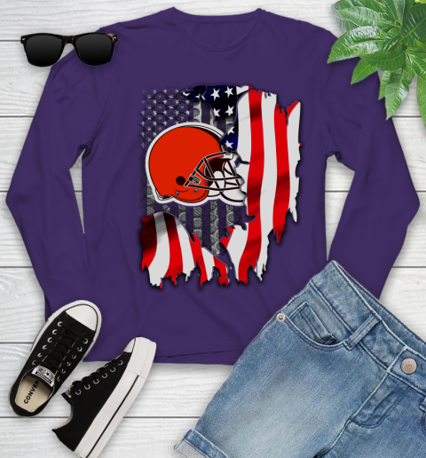 Cleveland Browns NFL Football American Flag Youth Long Sleeve 4