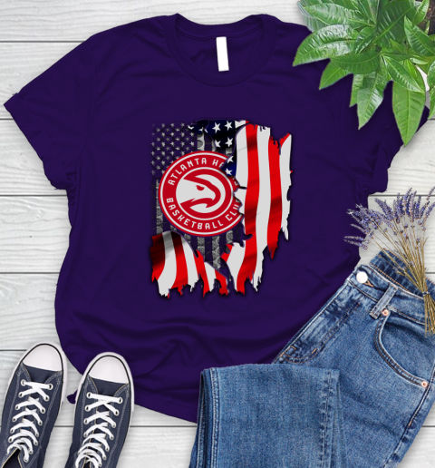 Atlanta Hawks NBA Basketball American Flag Women's T-Shirt 4