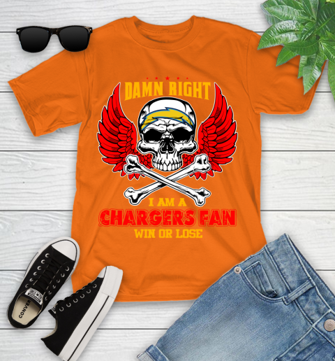 NFL Damn Right I Am A Los Angeles Chargers Win Or Lose Skull Football Sports Youth T-Shirt 9