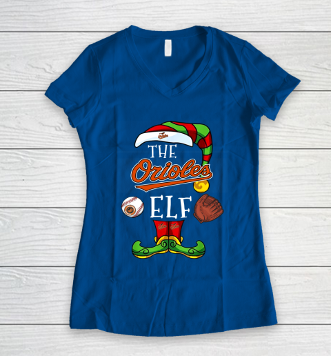 Baltimore Orioles Christmas ELF Funny MLB Women's V-Neck T-Shirt 7