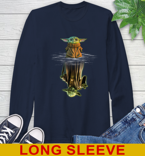 Mandalorian Baby Yoda star wars water reflection Long Sleeve T-Shirt 3