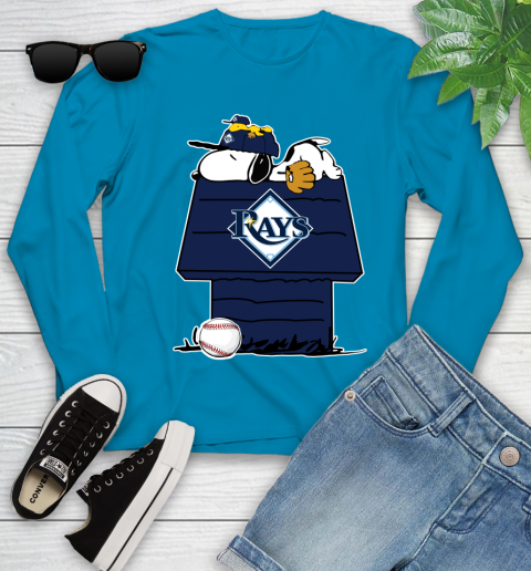 MLB Tampa Bay Rays Snoopy Woodstock The Peanuts Movie Baseball T Shirt Youth Long Sleeve 7