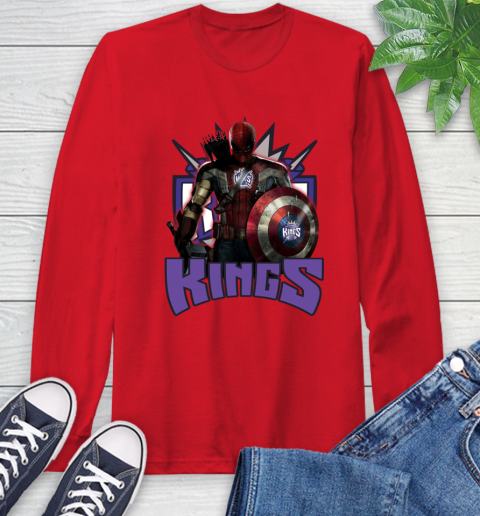 Sacramento Kings NBA Basketball Captain America Thor Spider Man Hawkeye Avengers Long Sleeve T-Shirt 10