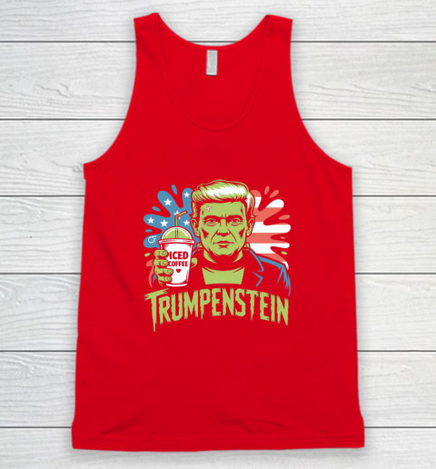 Trumpenstein Funny Iced Coffee Drink Halloween 4th of July USA Flag Tank Top 4