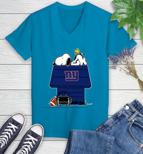 New York Giants NFL Football Snoopy Woodstock The Peanuts Movie Women's V-Neck T-Shirt 7