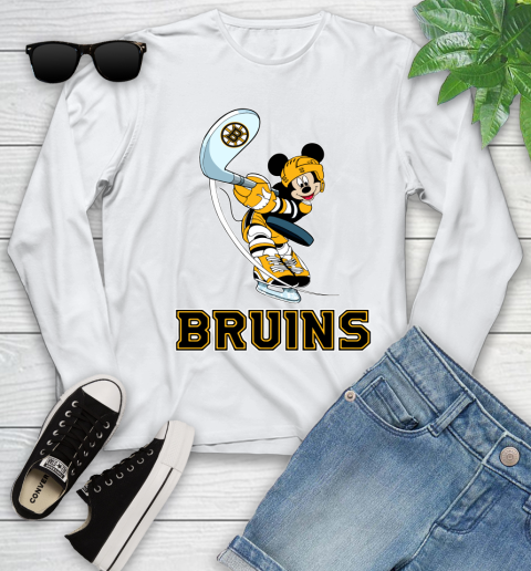 NHL Hockey Boston Bruins Cheerful Mickey Mouse Shirt Youth Long Sleeve 2