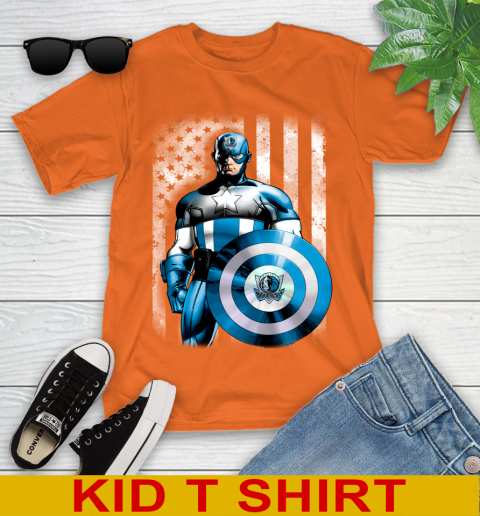 Dallas Mavericks NBA Basketball Captain America Marvel Avengers American Flag Shirt Youth T-Shirt 8