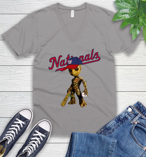 MLB Washington Nationals Groot Guardians Of The Galaxy Baseball V-Neck T-Shirt 4