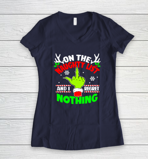 Funny On The List Of Naughty And I Regret Nothing Christmas Women's V-Neck T-Shirt 7