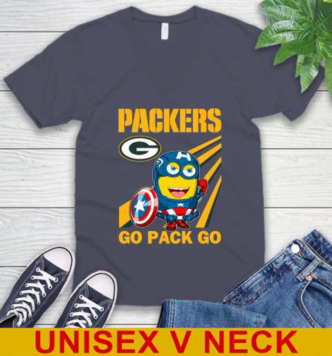 NFL Football Green Bay Packers Captain America Marvel Avengers Minion Shirt V-Neck T-Shirt 7
