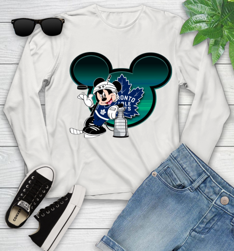 NHL Toronto Maple Leafs Stanley Cup Mickey Mouse Disney Hockey T Shirt Youth Long Sleeve 12