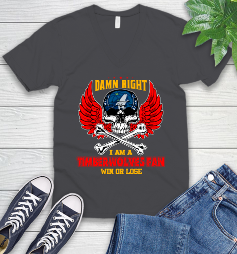 NBA Damn Right I Am A Minnesota Timberwolves Win Or Lose Skull Basketball Sports V-Neck T-Shirt 4