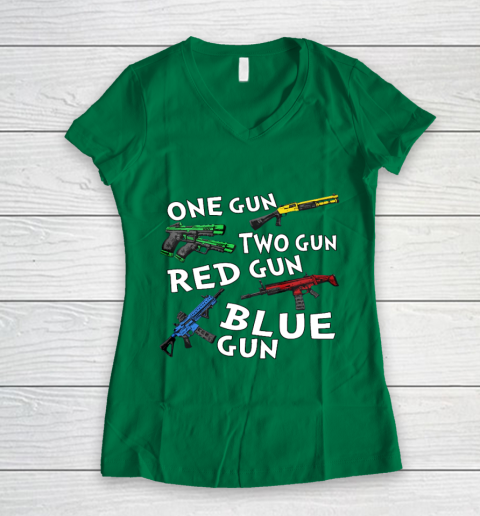 One Gun Two Gun Red Gun Blue Gun Women's V-Neck T-Shirt 3
