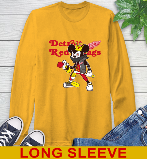 Detroit Red Wings NHL Hockey Mickey Peace Sign Sports Long Sleeve T-Shirt 3