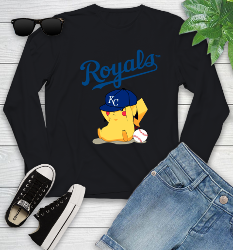 MLB Pikachu Baseball Sports Kansas City Royals Youth Long Sleeve 2