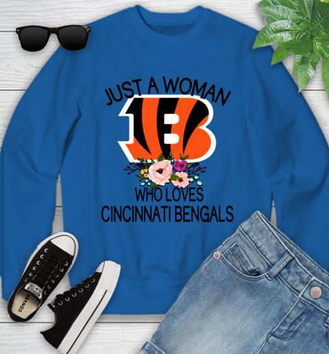 NFL Just A Woman Who Loves Cincinnati Bengals Football Sports Youth Sweatshirt 4