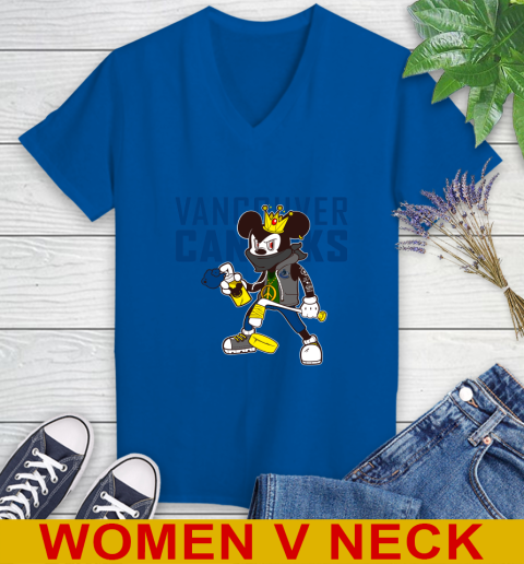 Vancouver Canucks NHL Hockey Mickey Peace Sign Sports Women's V-Neck T-Shirt 11