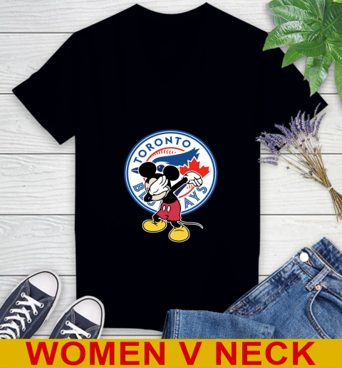 Toronto Blue Jays MLB Baseball Dabbing Mickey Disney Sports Women's V-Neck T-Shirt 2