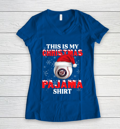 Washington Nationals This Is My Christmas Pajama Shirt MLB Women's V-Neck T-Shirt 7