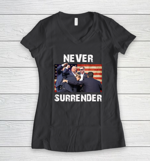Trump Shooting Shirt Old Row Trump Nerver Surrender Women's V-Neck T-Shirt 4