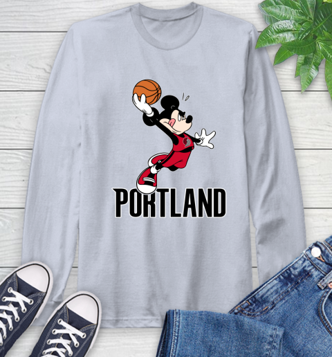 NBA Basketball Portland Trail Blazers Cheerful Mickey Mouse Shirt Long Sleeve T-Shirt 6