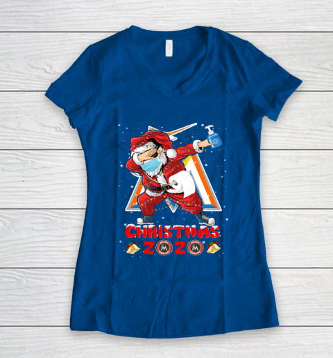 Miami Marlins Funny Santa Claus Dabbing Christmas 2020 MLB Women's V-Neck T-Shirt 7