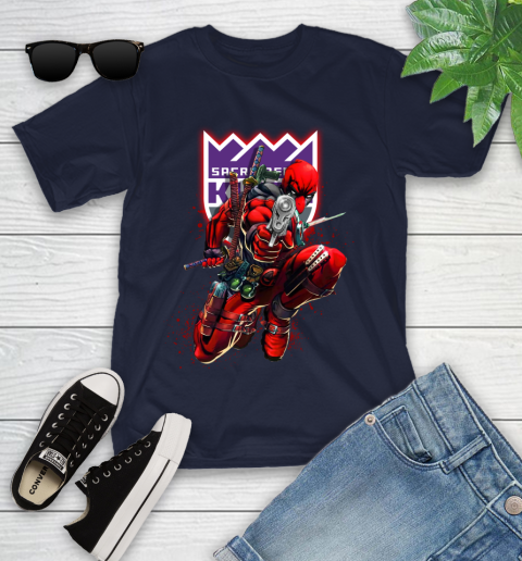 NBA Deadpool Marvel Comics Sports Basketball Sacramento Kings Youth T-Shirt 3