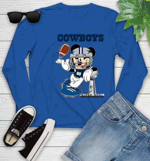 NFL Dallas Cowboys Mickey Mouse Disney Super Bowl Football T Shirt Youth Long Sleeve 9