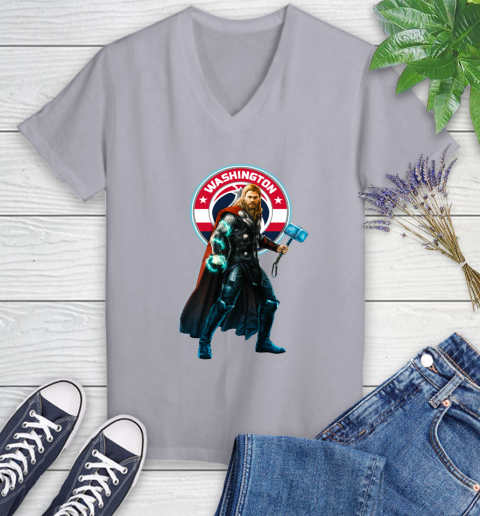 NBA Thor Avengers Endgame Basketball Washington Wizards Women's V-Neck T-Shirt 4