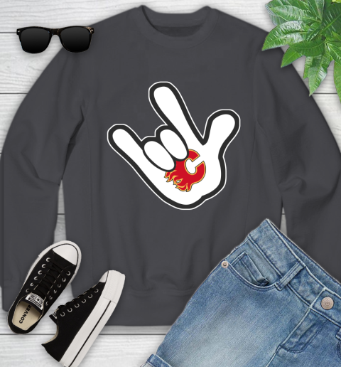 Calgary Flames NHL Hockey Mickey Rock Hand Disney Youth Sweatshirt 6