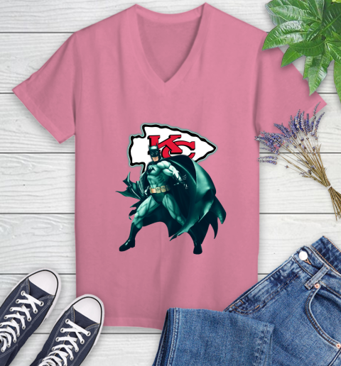 NFL Batman Football Sports Kansas City Chiefs Women's V-Neck T-Shirt 13