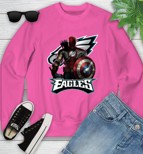 NFL Captain America Thor Spider Man Hawkeye Avengers Endgame Football Philadelphia Eagles Youth Sweatshirt 7