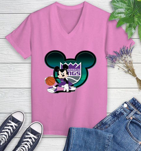 NBA Sacramento Kings Mickey Mouse Disney Basketball Women's V-Neck T-Shirt 14