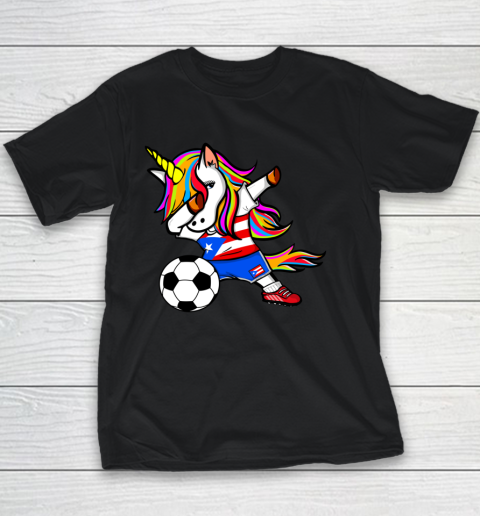 Dabbing Unicorn Puerto Rico Football Puerto Rican Flag Youth T-Shirt