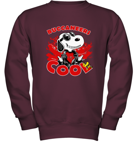 nlj0 tampa bay buccaneers snoopy joe cool were awesome shirt youth sweatshirt 47 front maroon