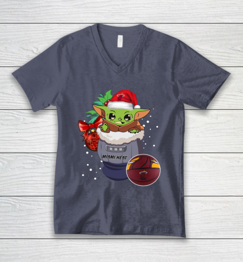 Miami Heat Christmas Baby Yoda Star Wars Funny Happy NBA V-Neck T-Shirt 8