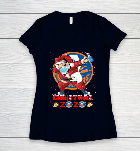 New York Islanders Funny Santa Claus Dabbing Christmas 2020 NHL Women's V-Neck T-Shirt 2
