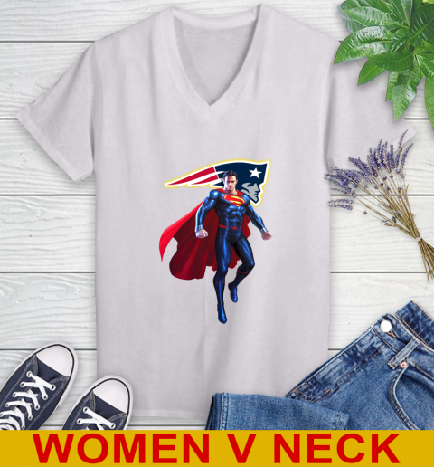 NFL Superman DC Sports Football New England Patriots Women's V-Neck T-Shirt