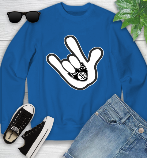 Brooklyn Nets NBA Basketball Mickey Rock Hand Disney Youth Sweatshirt 8