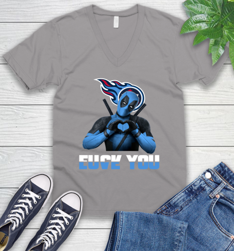 NHL Tennessee Titans Deadpool Love You Fuck You Football Sports V-Neck T-Shirt 3