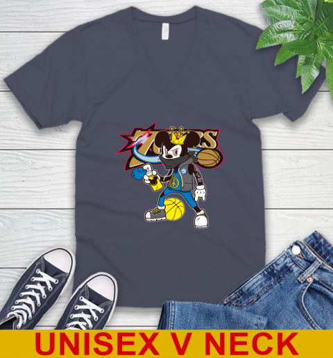 Philadelphia 76ers NBA Basketball Mickey Peace Sign Sports V-Neck T-Shirt 8
