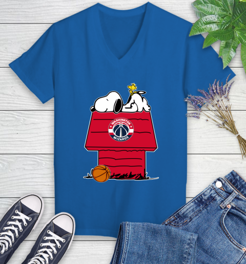 Washington Wizards NBA Basketball Snoopy Woodstock The Peanuts Movie Women's V-Neck T-Shirt 10