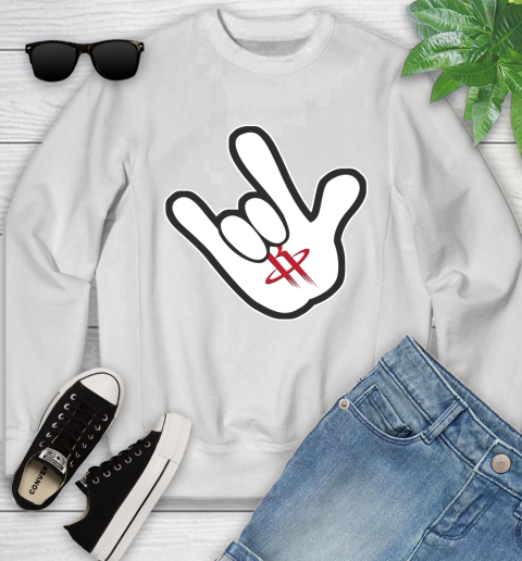 Houston Rockets NBA Basketball Mickey Rock Hand Disney Youth Sweatshirt