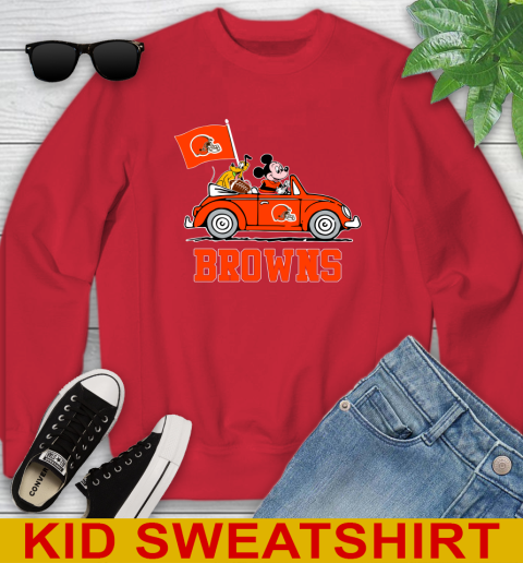 NFL Football Cleveland Browns Pluto Mickey Driving Disney Shirt Youth Sweatshirt 8