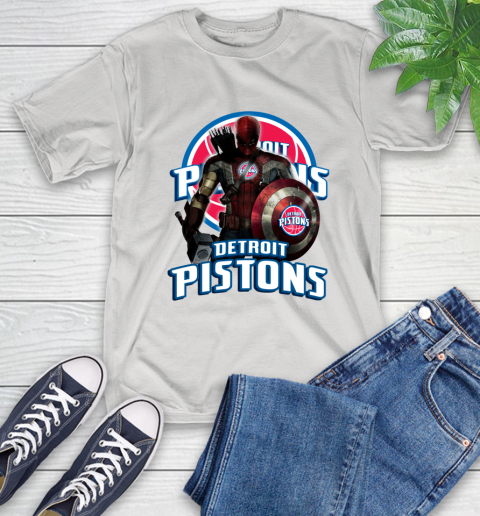 Detroit Pistons NBA Basketball Captain America Thor Spider Man Hawkeye Avengers T-Shirt
