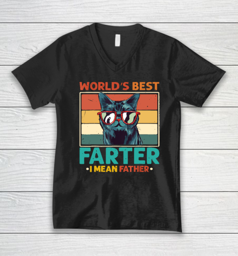 Worlds Best Farter I Mean Father t shirt Best Cat Dad Ever V-Neck T-Shirt