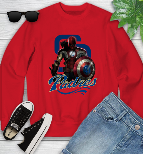 MLB Captain America Thor Spider Man Hawkeye Avengers Endgame Baseball San Diego Padres Youth Sweatshirt 9
