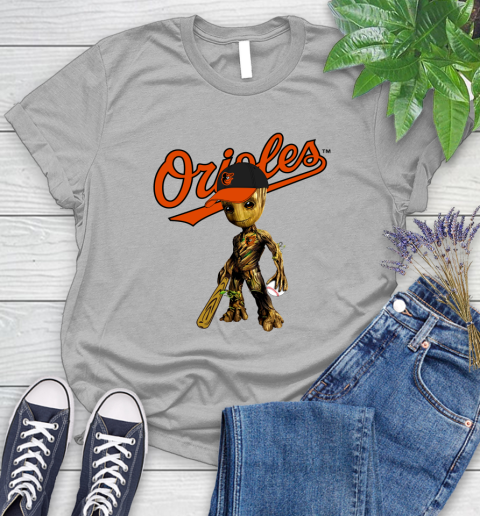 MLB Baltimore Orioles Groot Guardians Of The Galaxy Baseball Women's T-Shirt 5