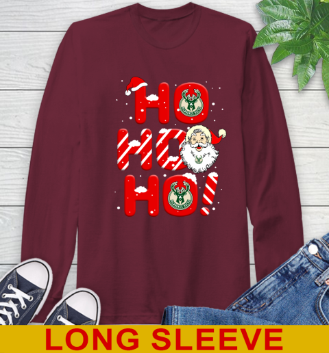 Milwaukee Bucks NBA Basketball Ho Ho Ho Santa Claus Merry Christmas Shirt Long Sleeve T-Shirt 7
