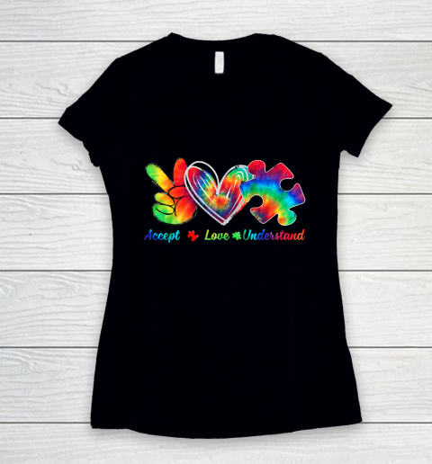 Autism Awareness Accept Understand Love Autism Mom Tie Dye Fitted Women's V-Neck T-Shirt